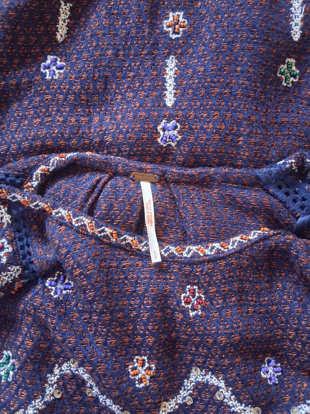 Free People Purple Orange Sequin Embroidered Shift Mini Dress Size S Boho - Picture 5 of 5